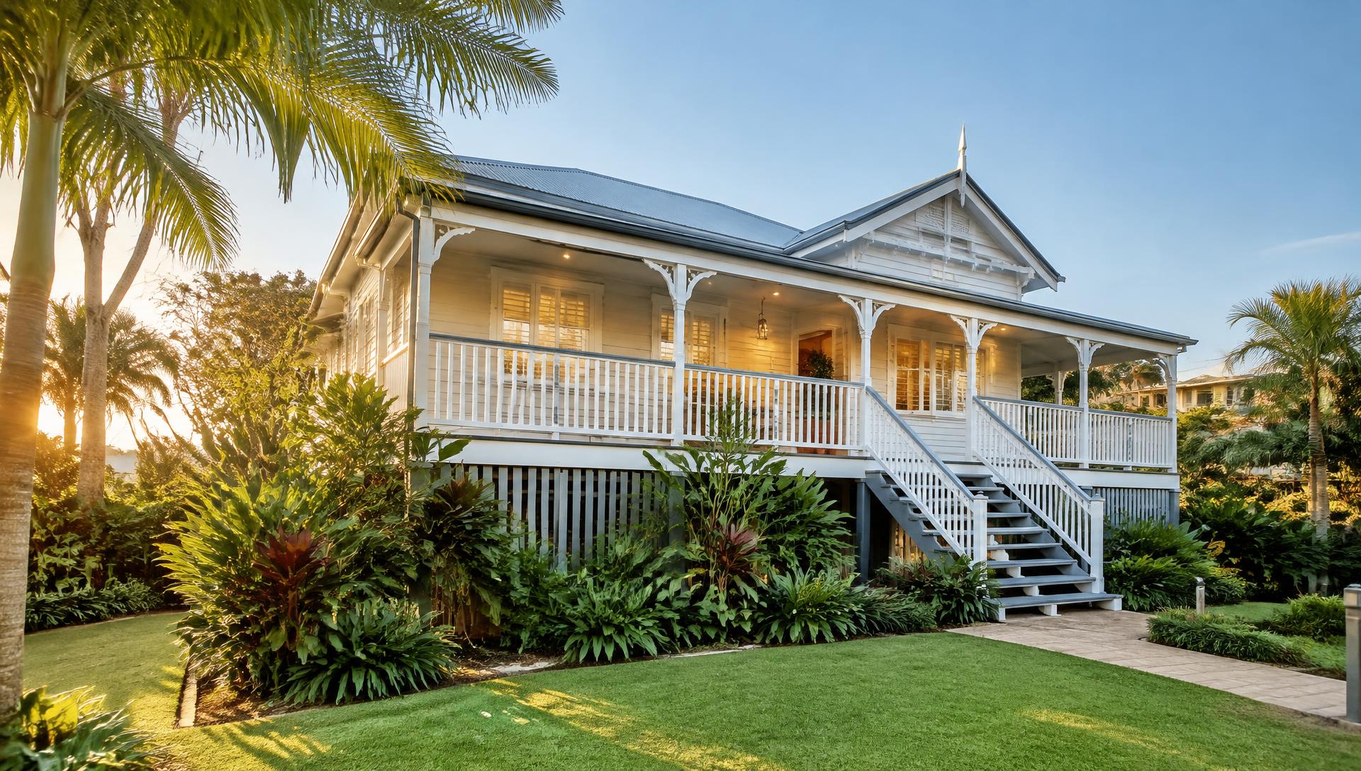Queenslander home in Brisbane at golden hour
